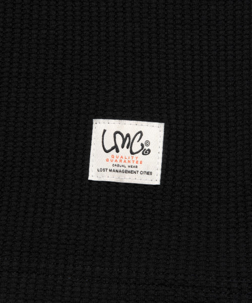 HENLEY NECK WAFFLE LONG SLV TEE black