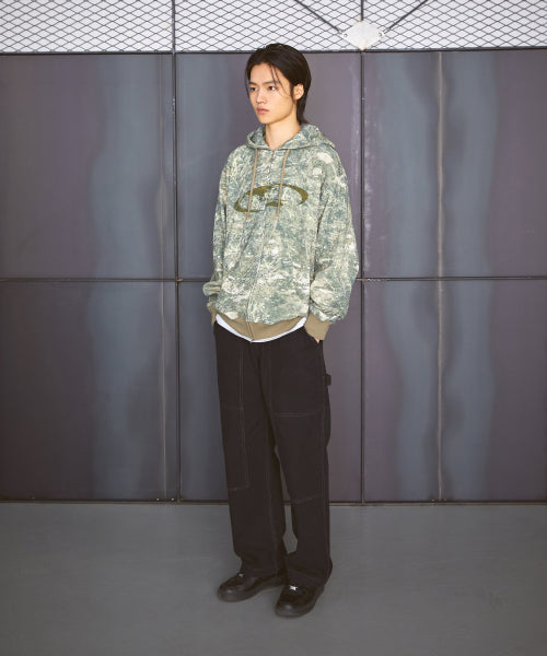 OVAL GLOBE WAFFLE ZIP-UP HOODIE multi