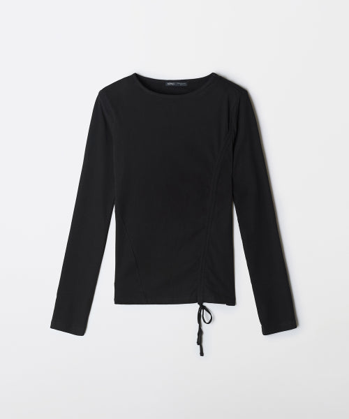 Boat neck shirring long-sleeved T-shirt_SPLWF49W04