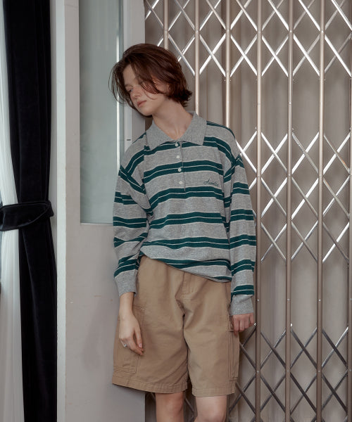 ANC STRIPE COLLAR KNIT_GREY&GREEN