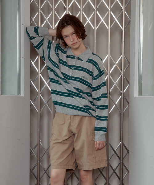 ANC STRIPE COLLAR KNIT_GREY&GREEN