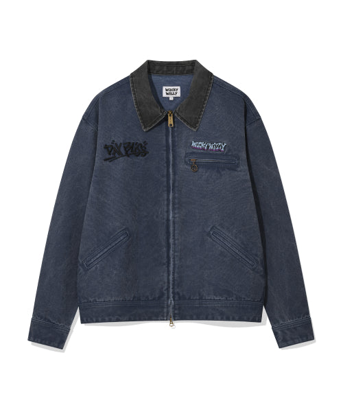 collar coloring work jacket blue