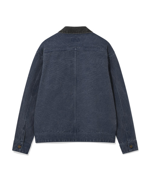 collar coloring work jacket blue