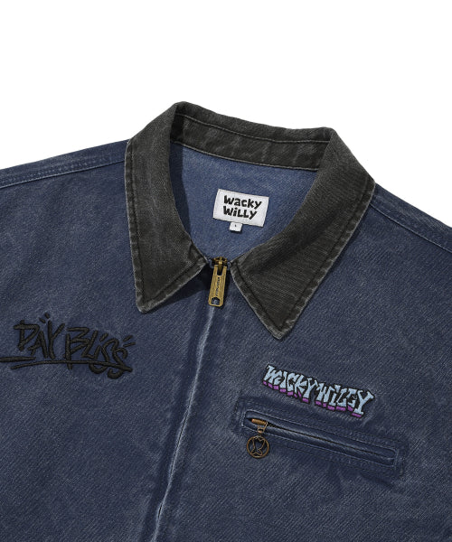 collar coloring work jacket blue
