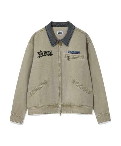 Collar Color Work Jacket Beige