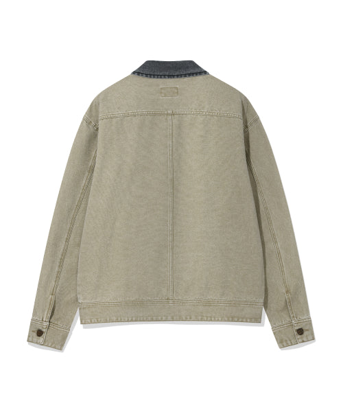 Collar Color Work Jacket Beige