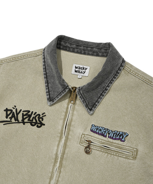 Collar Color Work Jacket Beige