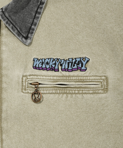 Collar Color Work Jacket Beige