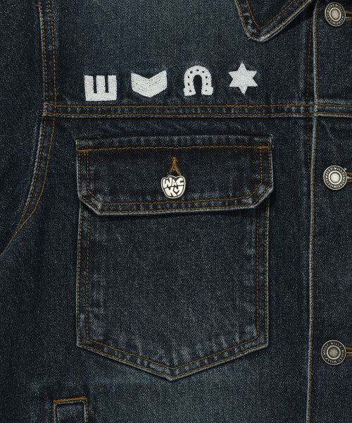 Graphic washed denim tracker blue