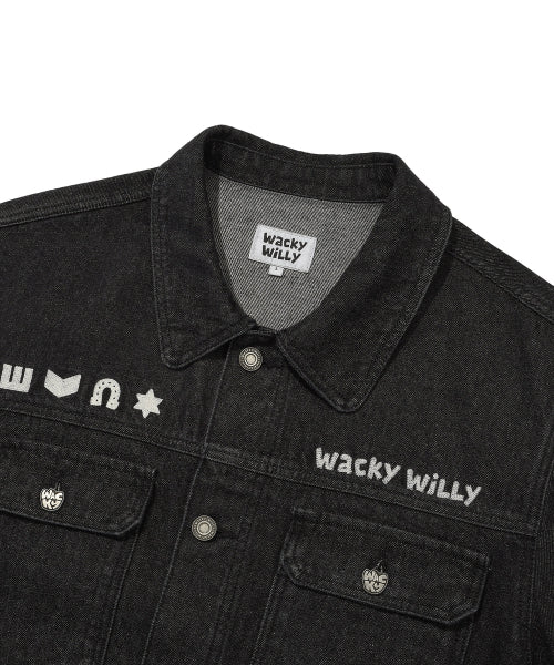 Graphic washed denim tracker black