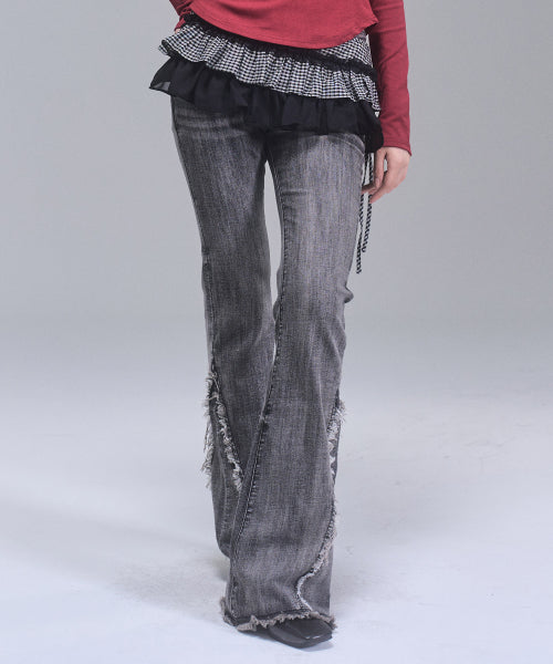Tiana Washing Bootscut Denim Pants [BLACK]