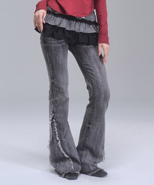 Tiana Washing Bootscut Denim Pants [BLACK]