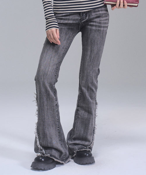 Tiana Washing Bootscut Denim Pants [BLACK]