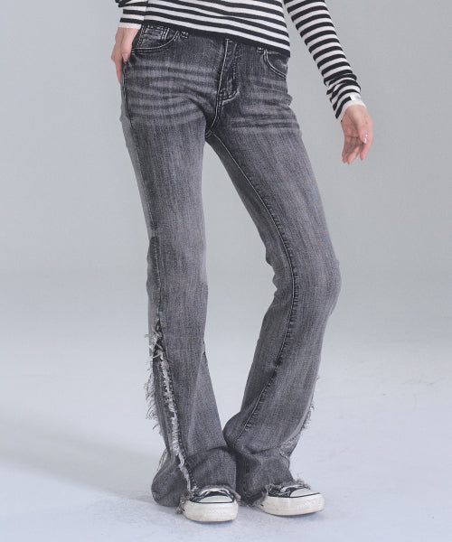Tiana Washing Bootscut Denim Pants [BLACK]