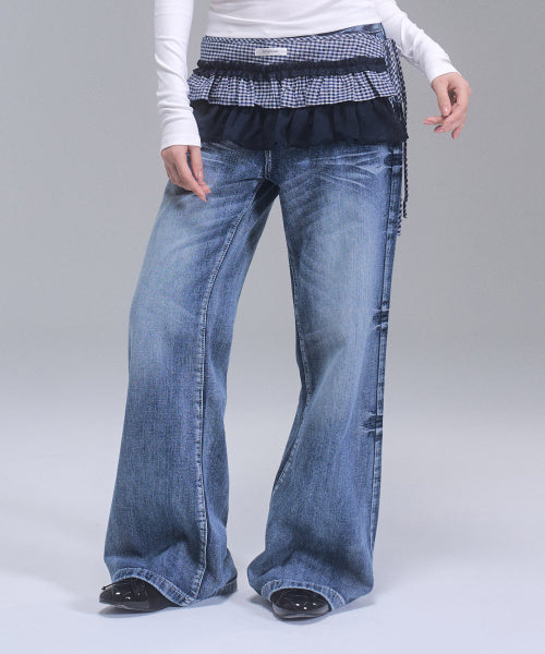 Delhi Checkered Layered Wrap Skirt [NAVY]