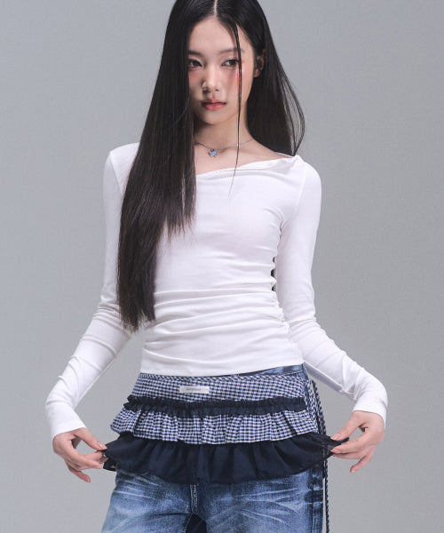 Delhi Checkered Layered Wrap Skirt [NAVY]