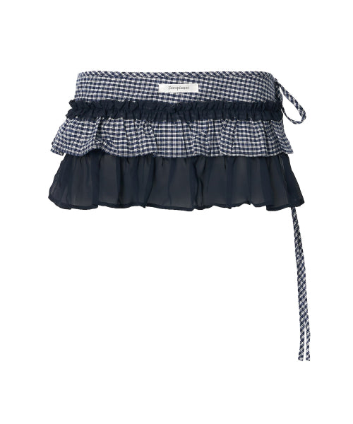 Delhi Checkered Layered Wrap Skirt [NAVY]