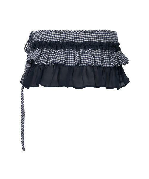 Delhi Checkered Layered Wrap Skirt [NAVY]