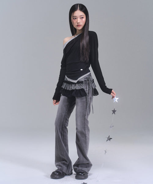 Delhi Checkered Layered Wrap Skirt [BLACK]