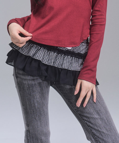 Delhi Checkered Layered Wrap Skirt [BLACK]