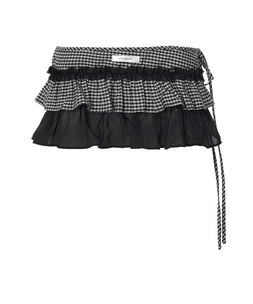 Delhi Checkered Layered Wrap Skirt [BLACK]