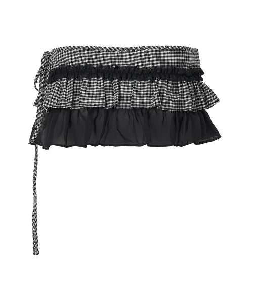 Delhi Checkered Layered Wrap Skirt [BLACK]