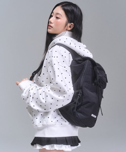 Nylon Shirring Ribbon Backpack [BLACK]