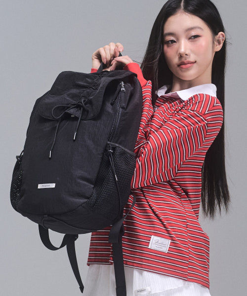Nylon Shirring Ribbon Backpack [BLACK]