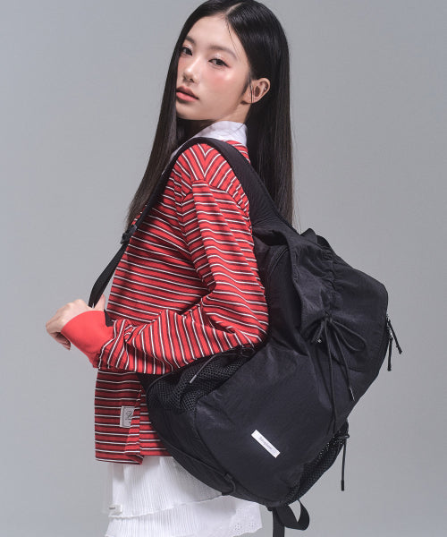 Nylon Shirring Ribbon Backpack [BLACK]