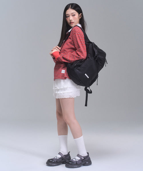 Nylon Shirring Ribbon Backpack [BLACK]