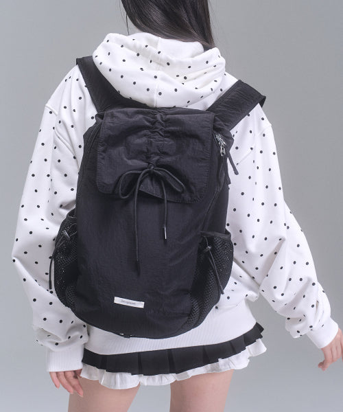 Nylon Shirring Ribbon Backpack [BLACK]