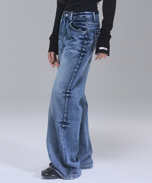 Mandy washed wide denim pants [BLUE]