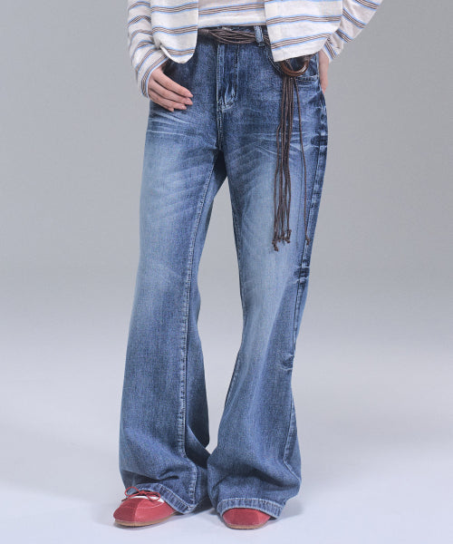 Mandy washed wide denim pants [BLUE]