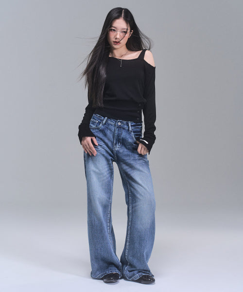Harper Unbalanced Off-Shoulder Top [BLACK]