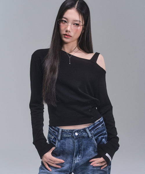 Harper Unbalanced Off-Shoulder Top [BLACK]
