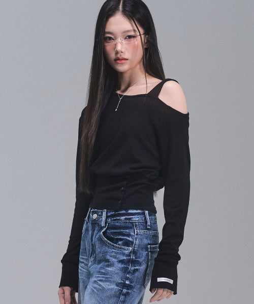 Harper Unbalanced Off-Shoulder Top [BLACK]