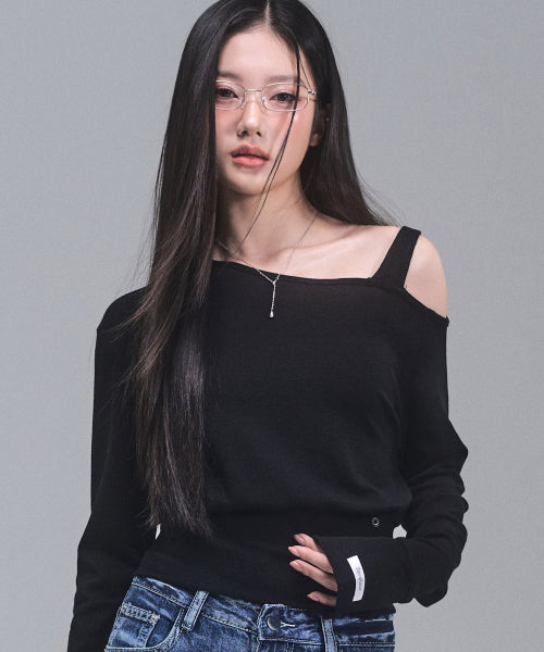 Harper Unbalanced Off-Shoulder Top [BLACK]