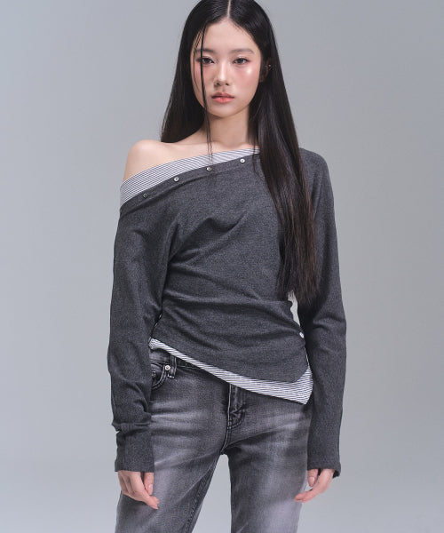 Fay Streep Off-Shoulder Top [CHARCOAL]
