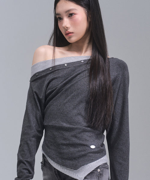 Fay Streep Off-Shoulder Top [CHARCOAL]