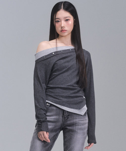 Fay Streep Off-Shoulder Top [CHARCOAL]