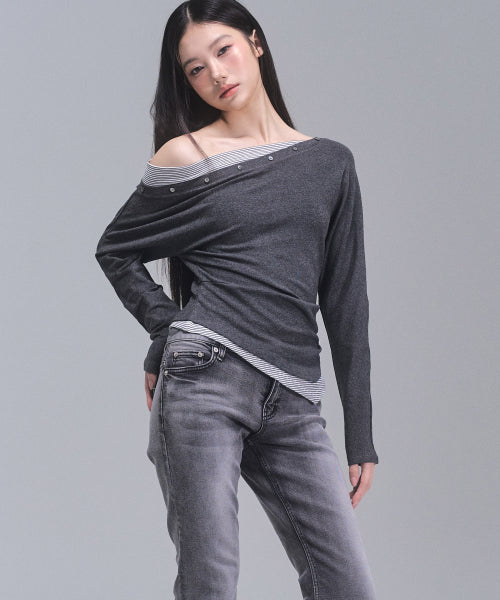Fay Streep Off-Shoulder Top [CHARCOAL]