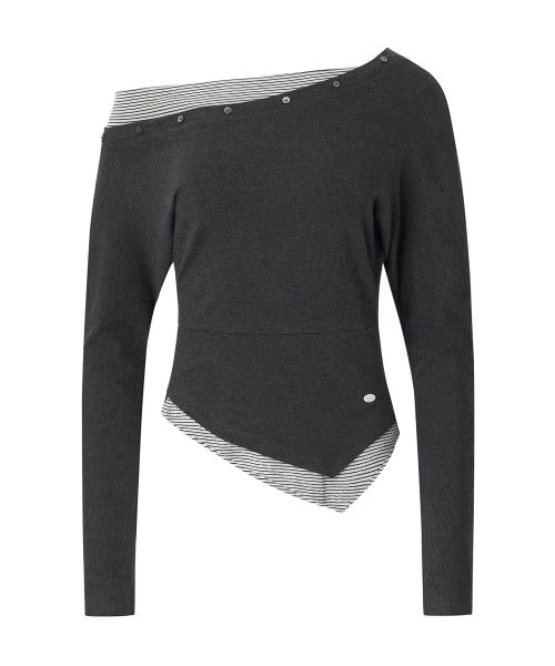 Fay Streep Off-Shoulder Top [CHARCOAL]