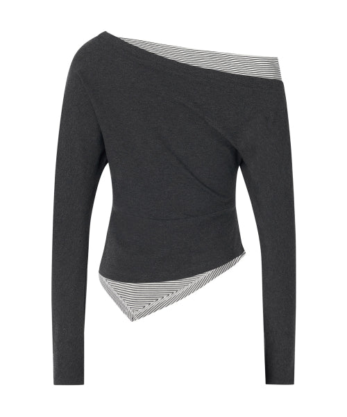 Fay Streep Off-Shoulder Top [CHARCOAL]
