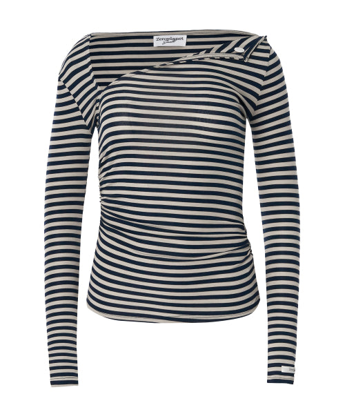 Chloe Unbalanced Sleeve Top [NAVY STRIPE]