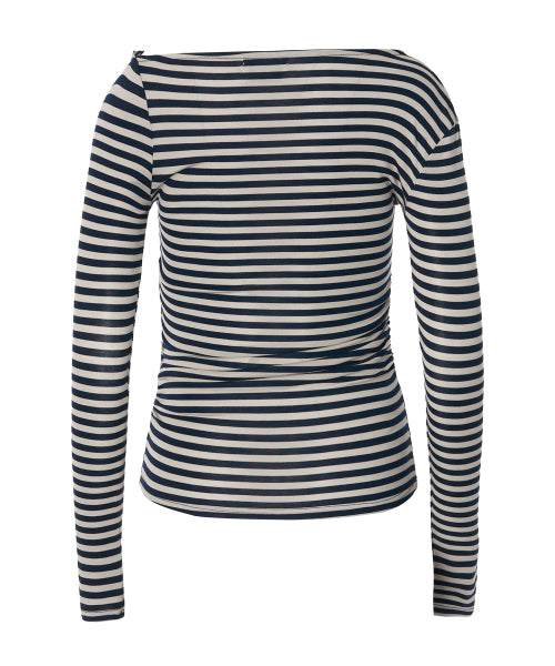Chloe Unbalanced Sleeve Top [NAVY STRIPE]