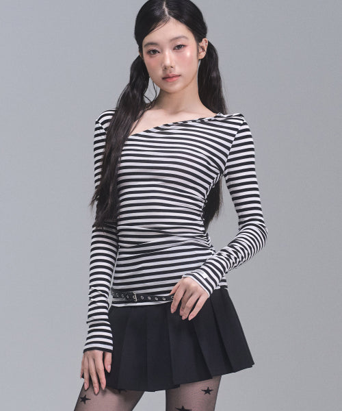 Chloe Unbalanced Sleeve Top [WHITE STRIPE]