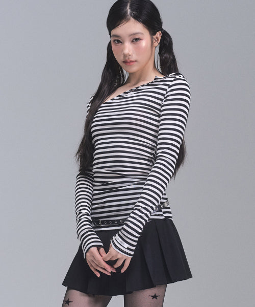 Chloe Unbalanced Sleeve Top [WHITE STRIPE]