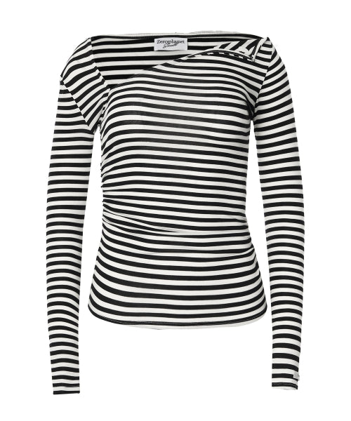 Chloe Unbalanced Sleeve Top [WHITE STRIPE]