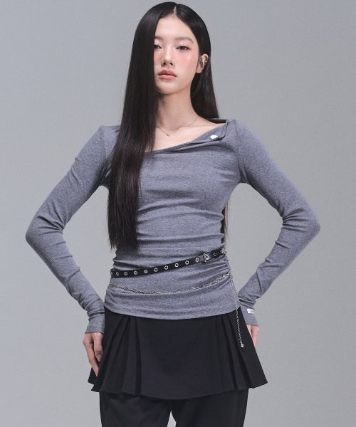 Chloe Unbalanced Sleeve Top [GREY]