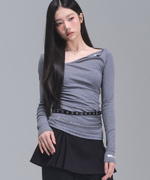 Chloe Unbalanced Sleeve Top [GREY]